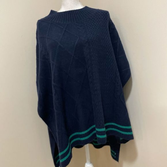 NWT Free People Harbour Stripe Cable Poncho - Picture 6 of 8
